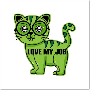 Cute Cat Love My Job Doodles quote Posters and Art